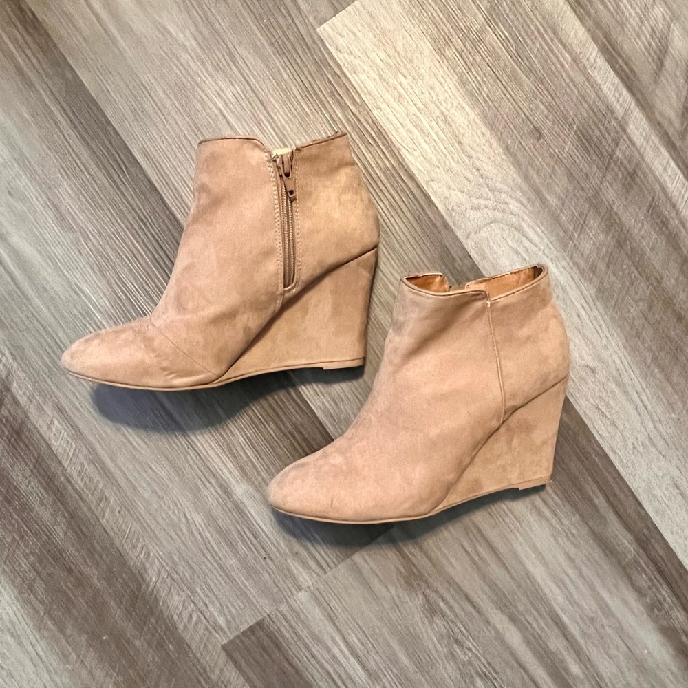 Faux Suede Wedge Booties